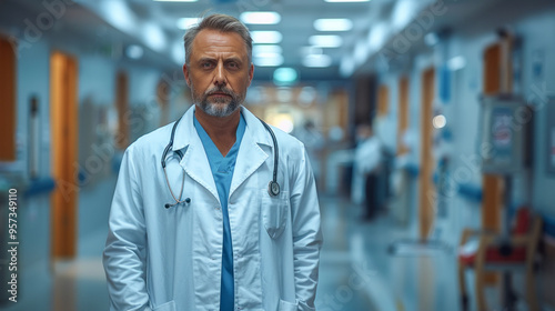 Confident Doctor Standing in Hospital Corridor