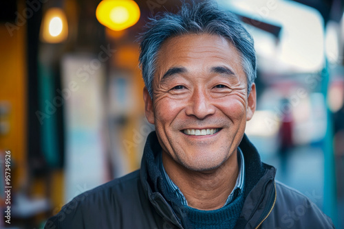 Middle aged Asian man with a gentle smile