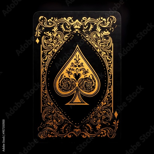 Ornate golden design elevating the elegance of ace of spades card  photo