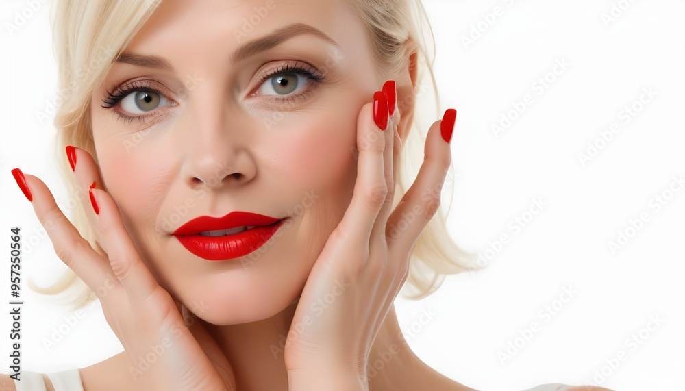Fototapeta premium Beauty Portraits: Striking Red Lips and Elegant Poses
