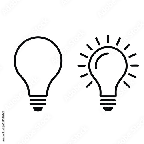 two Idea lamp icon, vector silhouette, isolated white background