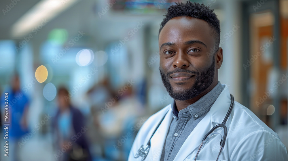 Obraz premium Confident Doctor Standing in Hospital Corridor