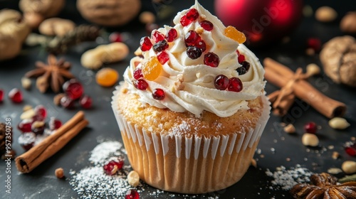 The national cuisine of Great Britain: Cupcake with candied fruits and nuts (British festive) 