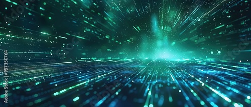 Digital technology speed connect blue green background, server data