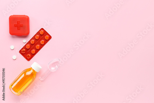 Bottle with medicine and pi...