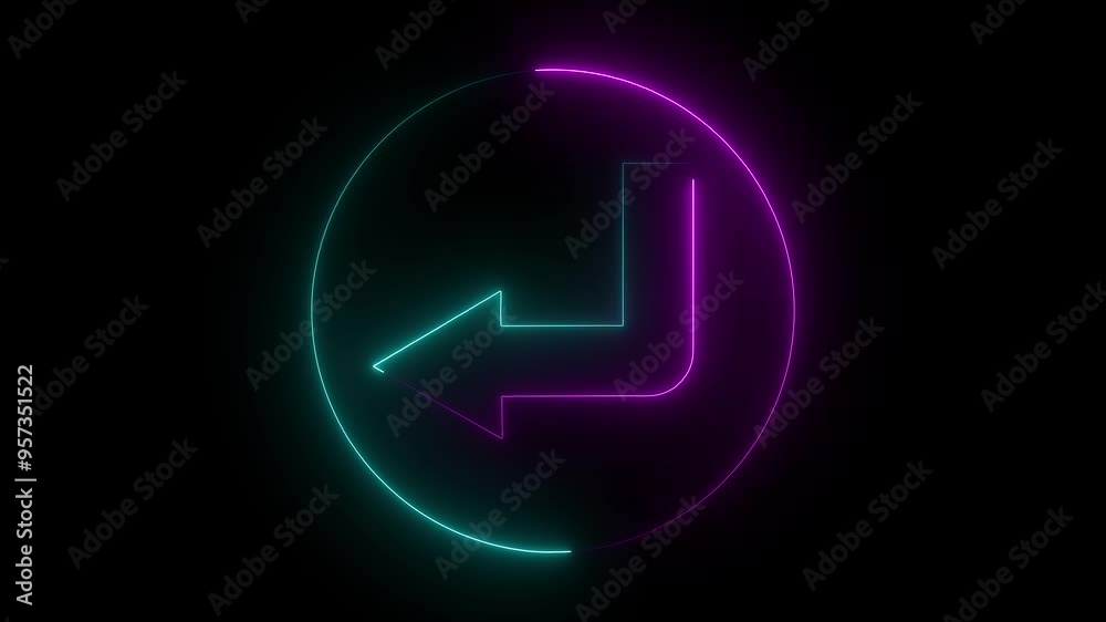 abstract glowing neon line arrow cyan purple color animation on dark background. abstract glowing neon line arrow cyan purple color animation on dark background.