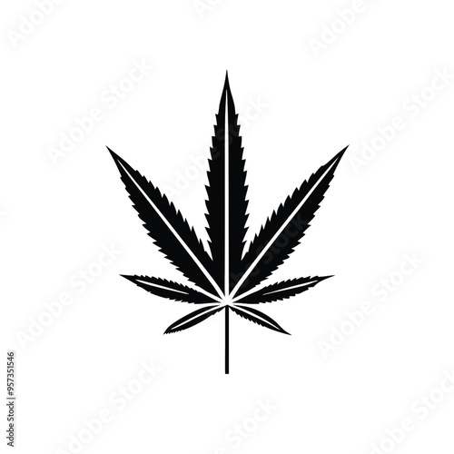 a cannabis marijuana leaf, vector illustration silhouette, isolated white background. 