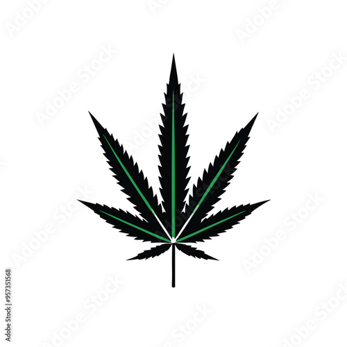 a cannabis marijuana leaf, vector illustration silhouette, isolated white background. 