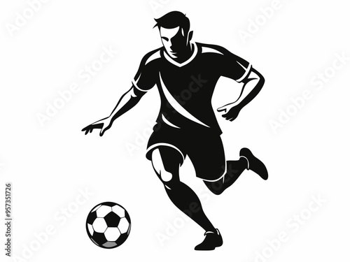 soccer player with a ball. football (soccer) player silhouette isolated on a white background, 4K Image 