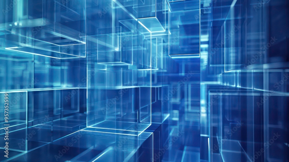Fototapeta premium Abstract digital background with a blue cube grid, and a futuristic style.