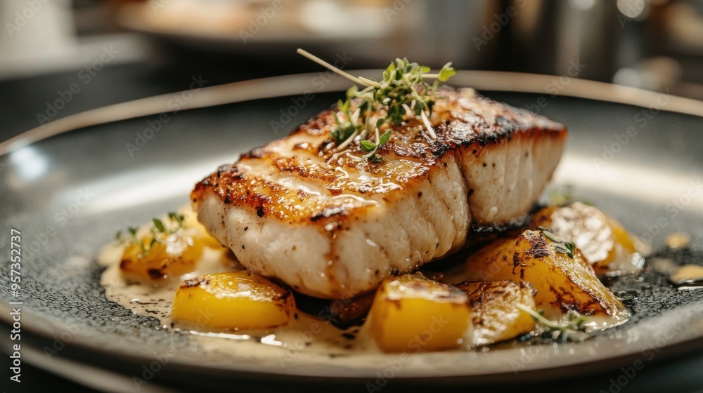 Close-up of a gourmet dish in a five-star restaurant Close-up of a gourmet dish in a five-star restaurant