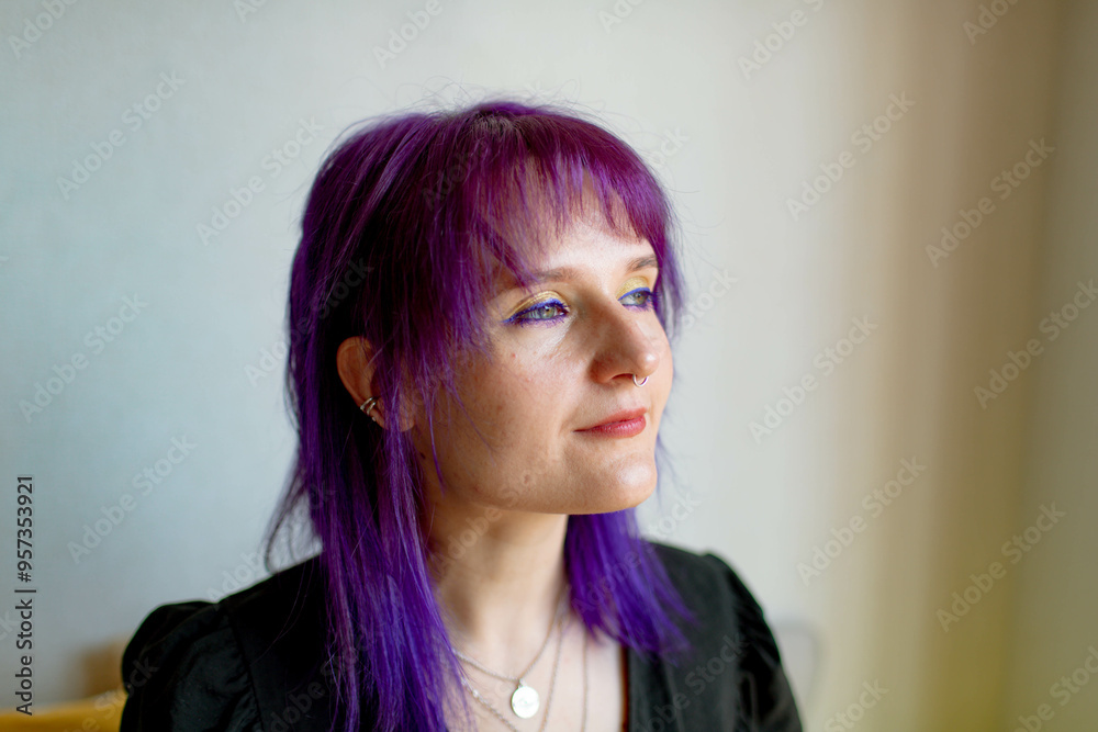 portrait of a woman with purple hair portrait of a woman with purple hair