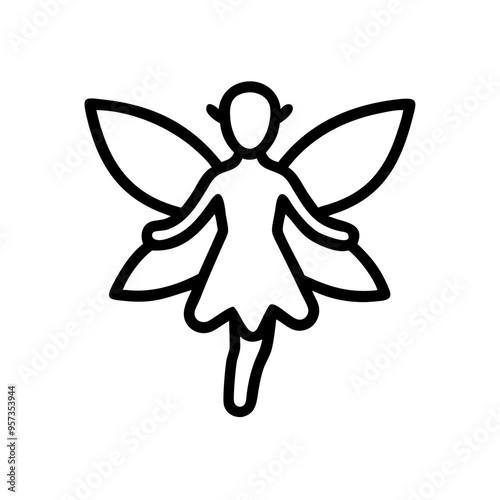 Fairy Silhouette Outline Minimalist Vector Art Fantasy Illustrative Design Magic Theme