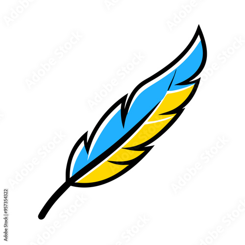Colorful Feather Vector Blue Yellow Design for Art Projects and Graphic Design Elements