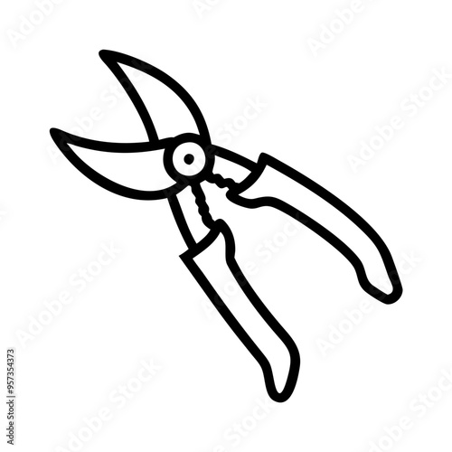 Pruning Shears Garden Scissors Line Art Vector Illustration Gardening Tool Black Outline