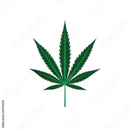 a cannabis marijuana leaf, vector illustration silhouette, isolated white background. 