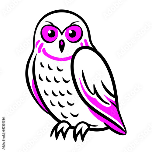 Colorful Owl Vector Illustration with Pink Accents on for Art and Design Use photo