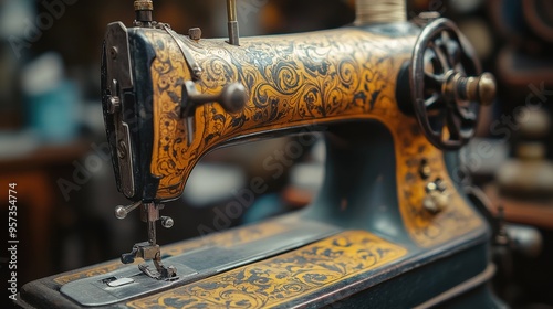 Close-up of a vintage sewing machine