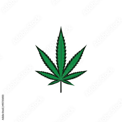 a cannabis marijuana leaf, vector illustration silhouette, isolated white background. 