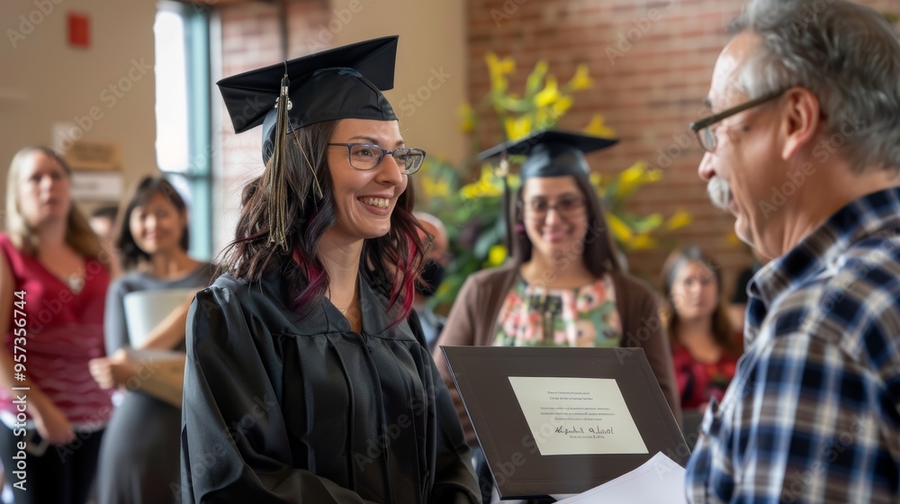 Obraz premium Joyful Adult Education Graduation Ceremony with Proud Family and Friends in Attendance
