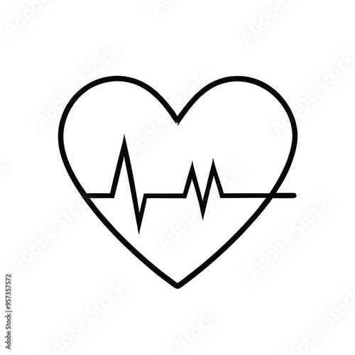 a Heart Beat pulse line, vector silhouette, isolated white background 