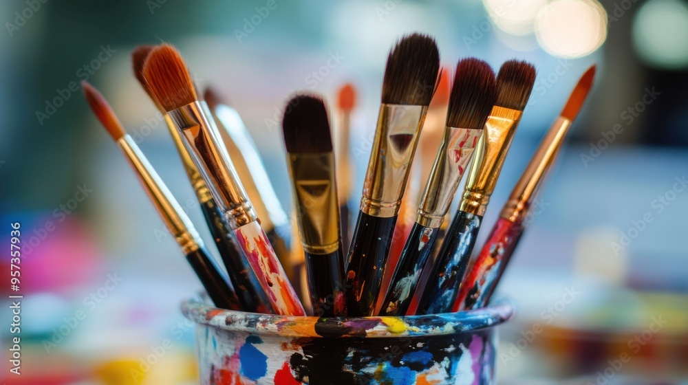 Fototapeta premium Creative workspace with artistic tools