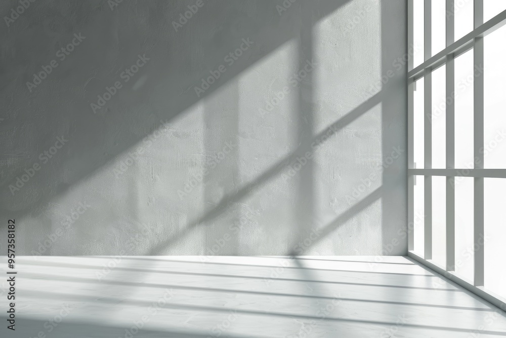 Obraz premium Gray background for product presentation with shadow and light from windows
