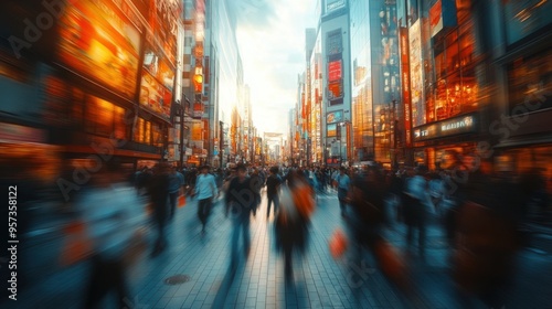 Wallpaper Mural Crowded city street with people rushing by Torontodigital.ca