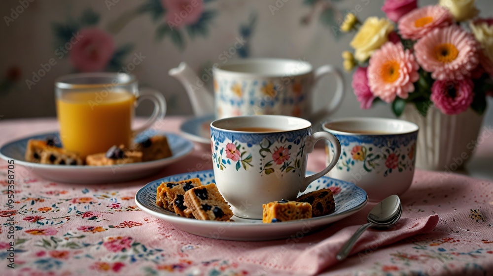cup of tea with flowers , AI Generated.