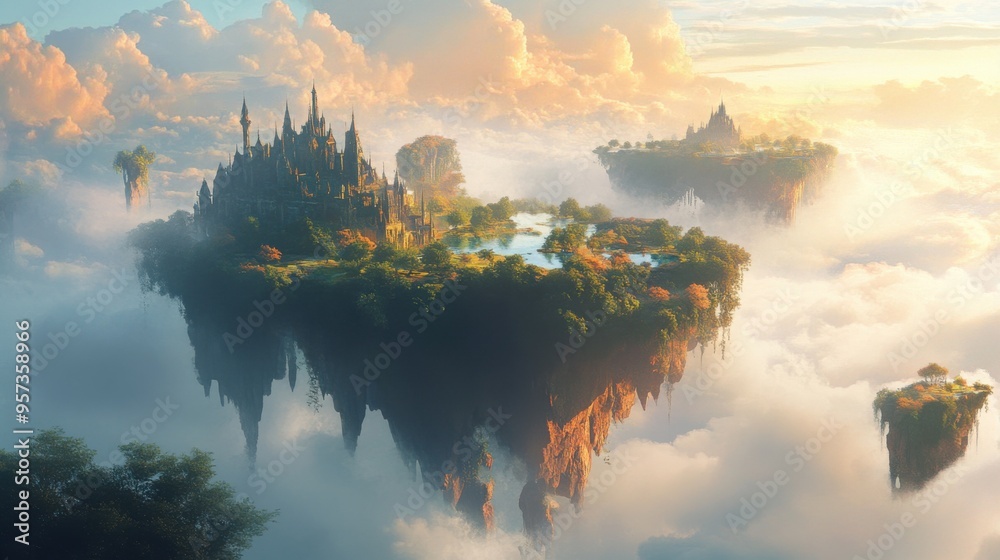 Fototapeta premium Dreamlike landscape with floating islands
