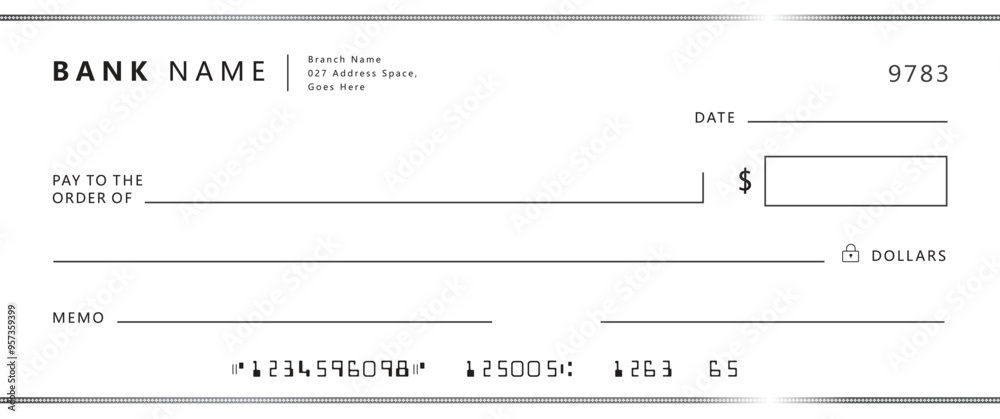 Blank bank check, checkbook cheque template with blue guilloche, vector mockup. Money payment bank check voucher or pay cash cheque certificate, account bill paycheck Blank bank check, checkbook cheque template with blue guilloche, vector mockup. Money payment bank check voucher or pay cash cheque certificate, account bill paycheck