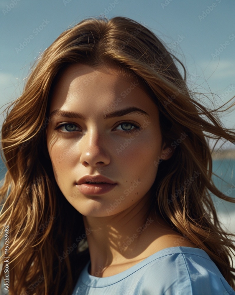 portrait of a girl against the backdrop of the sea portrait of a girl against the backdrop of the sea