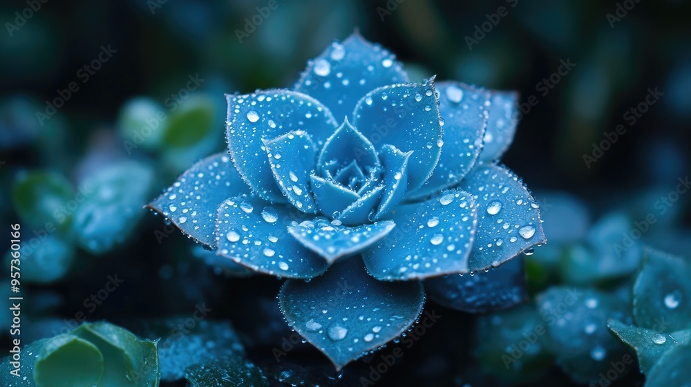 Blue succulent plant with water droplets. Perfect for designs about nature, growth, or hydration. Blue succulent plant with water droplets. Perfect for designs about nature, growth, or hydration.