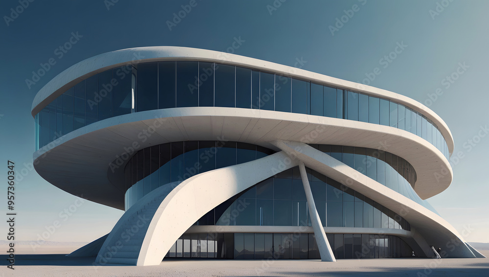 Fototapeta premium Modern Architectural Marvel: Sleek Curved Building Design