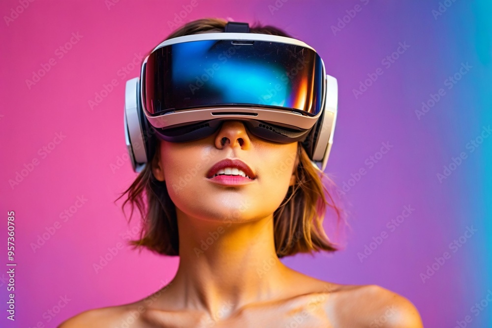 A person in virtual reality technology, immersive gaming and entertainment concept A person in virtual reality technology, immersive gaming and entertainment concept