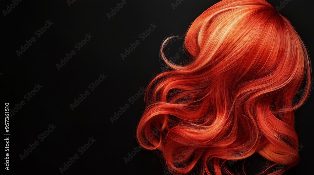Anime-styled orange-red wig on black. Anime-styled orange-red wig on black.