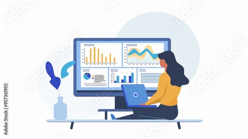 Modern Business Analytics Class with Data Visualization Charts and Graphs on Laptops