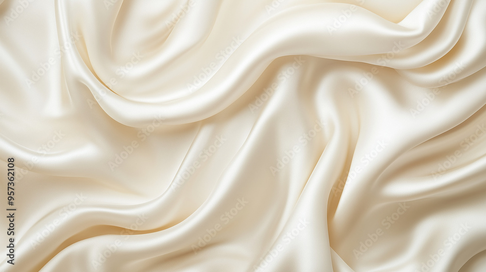 Close-up of cream-colored satin fabric with gentle folds and smooth texture. Textile background for interior and fashion design. Close-up of cream-colored satin fabric with gentle folds and smooth texture. Textile background for interior and fashion design.