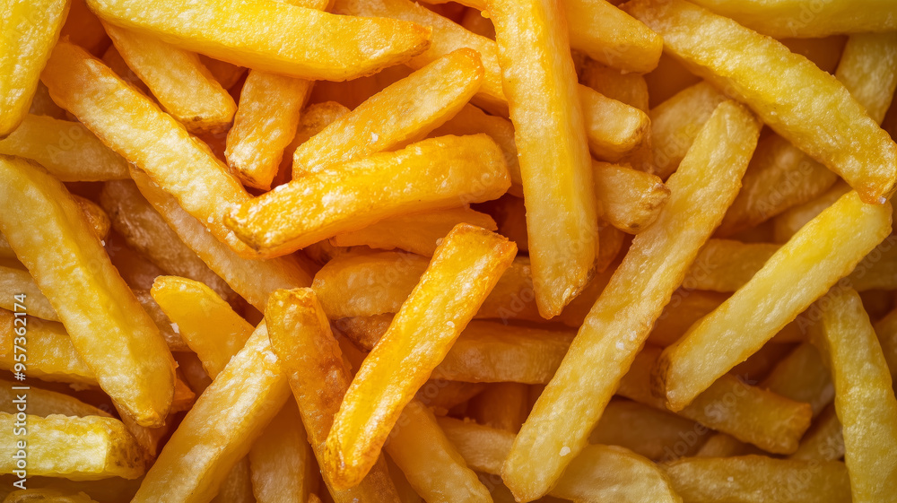 Golden, crispy French fries piled high, showing off the perfect texture and color. Golden, crispy French fries piled high, showing off the perfect texture and color.