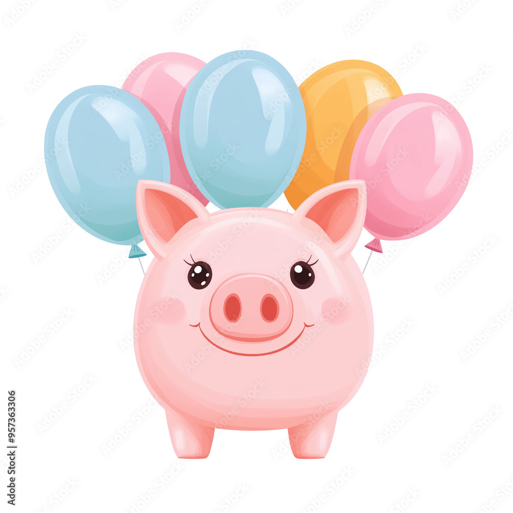 Piggy Bank with Balloons on Transparent Background Piggy Bank with Balloons on Transparent Background