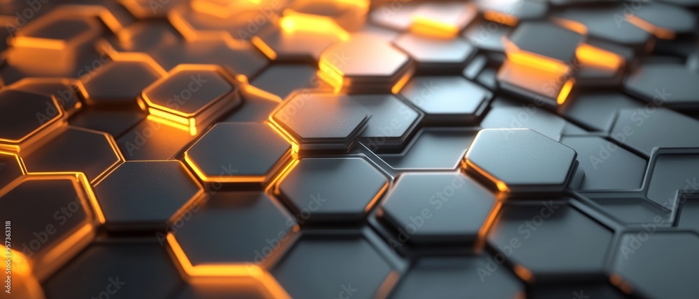 A close up of a hexagonal pattern with orange highlights A close up of a hexagonal pattern with orange highlights