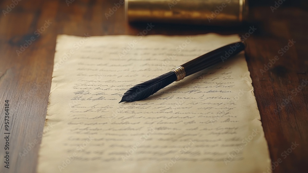 Obraz premium Handwritten letter with a quill pen