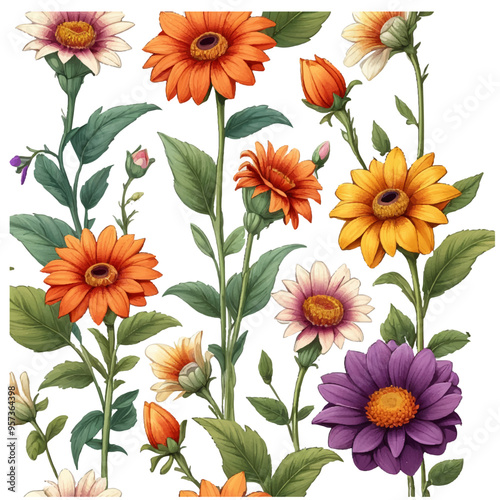 Vintage botany flower collection colorful spring flowers vector set isolated on a white background