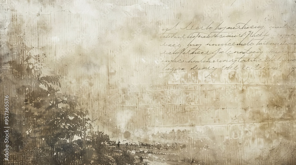 Fototapeta premium Vintage Sepia-Toned Postcard with Handwritten Script