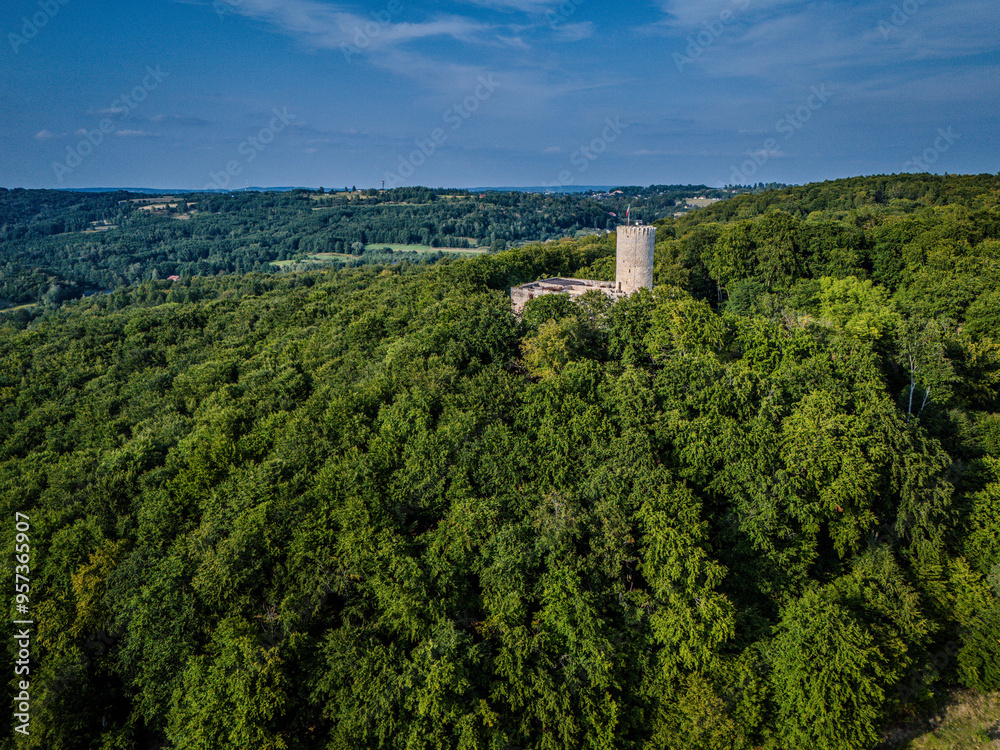 Lipowiec Castle in Babice, aerial shot
