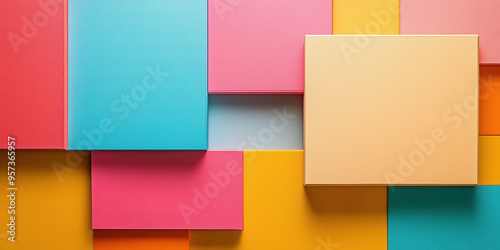 Geometric abstract background with colorful overlapping rectangles in pastel shades