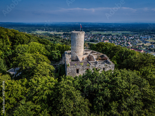 Lipowiec Castle in Babice, aerial shot photo