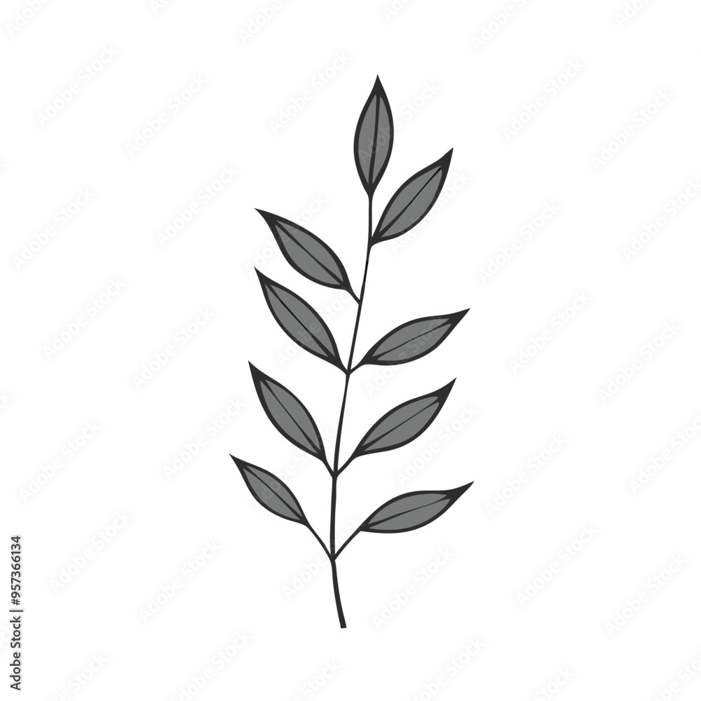 Set of hand tree branches with leaves, vector silhouette, isolated white background Set of hand tree branches with leaves, vector silhouette, isolated white background