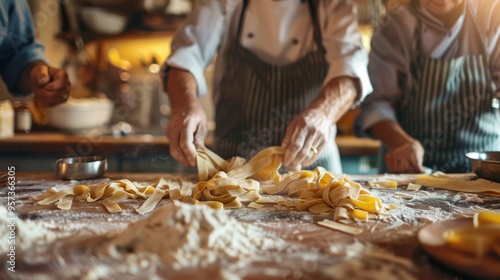 Middle Aged Friends Learning to Make Homemade Pasta in a Cooking Class