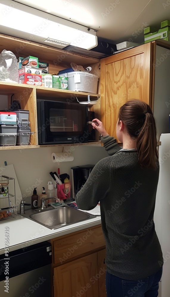 College Dorm Room Kitchen Setup: Coffee Maker, Microwave, and Snack Storage for Students